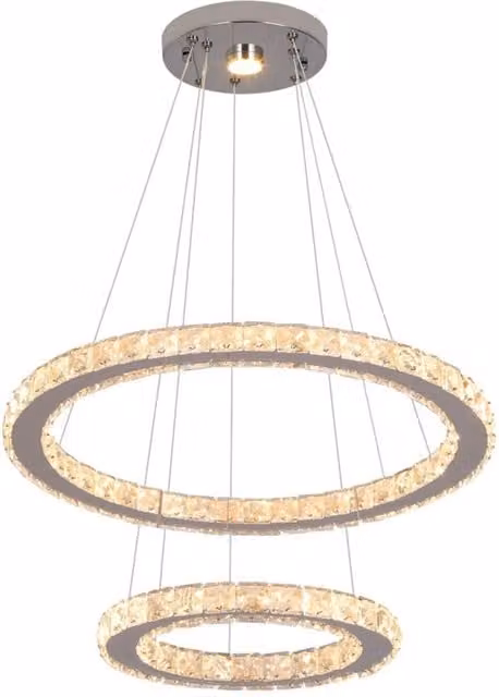 Bath Plus TB+ Modern Silver 2 Ring Crystal Ceiling Chandelier with Warm White Light