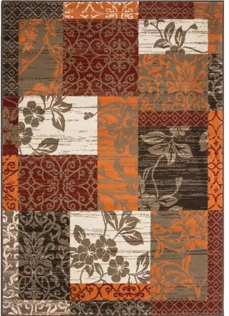 Kukoon Red Terracotta Brown Traditional Patchwork Living Area Rug, W/D/H: 160 x 160 x 1 cm
