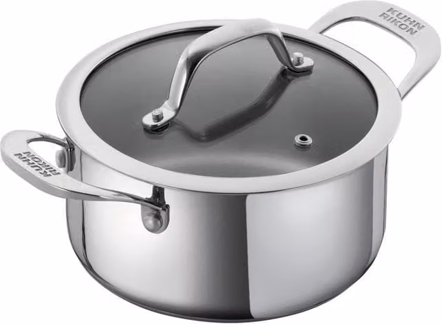 Kuhn Rikon Silver Stainless Steel Casserole Pot with Glass Lid, 3.1 l, Diameter: 20 cm