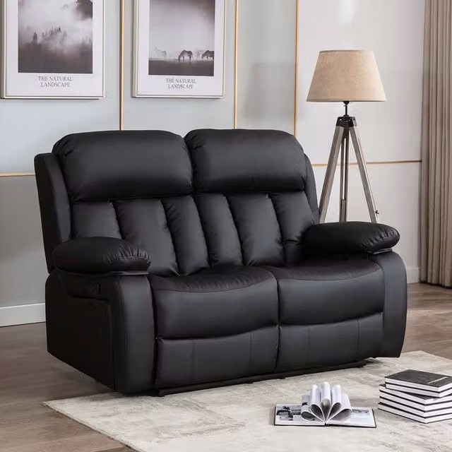More4Homes Chester 2 Seater Manual High Back Bonded Leather Recliner Sofa in Black