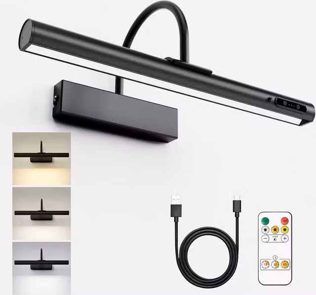 Harper Living Rechargeable Arched Picture Light with Remote Control and Dimmable Function in Black
