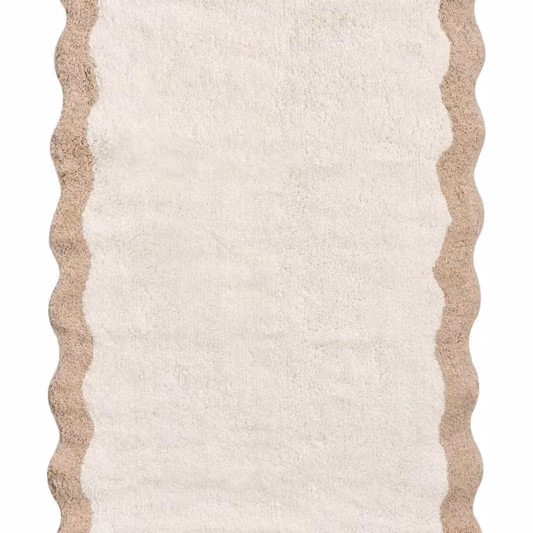 Wyld and Coco Cotton Bath Mat in Beige and Brown Geometric Design, W: 60 cm x D: 90 cm