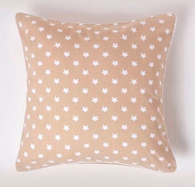 Homescapes Cotton Stars Rectangular Cushion Cover in Beige and White, W/H: 30 x 50 cm