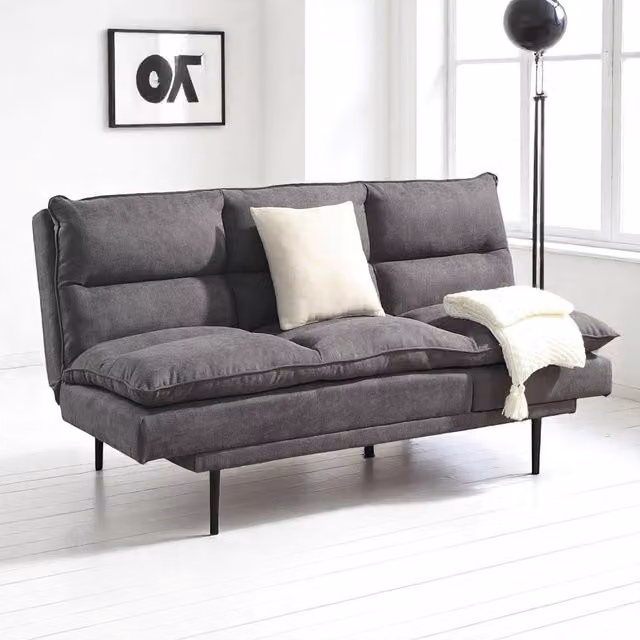 OAT Home Sennen 3 Seater Upholstered Click Clack Sofa Bed in Charcoal Grey