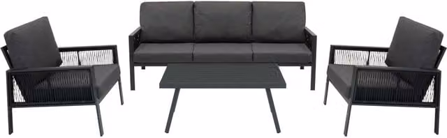 Jardi Modern 5-Seater Grey Powder Coated Aluminium Garden Furniture Set with Upholstered Cushions and Weather Cover