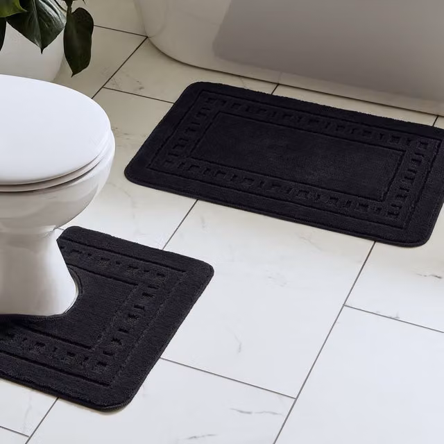 Catherine Lansfield Armoni Bath Mat and Pedestal Mat Set, Black