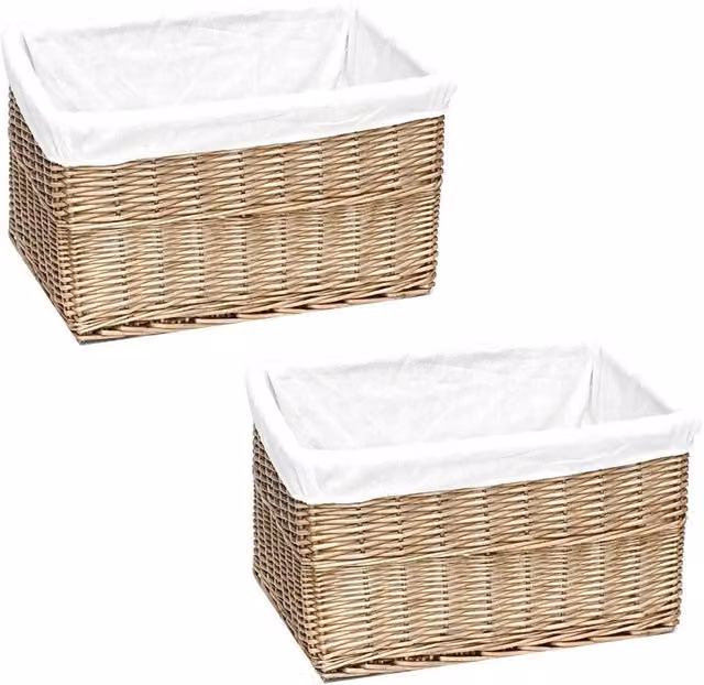 Topfurnishing Set of 2 Open Weave Rattan Log Baskets in Yellow and Brown, Height: 38.5 cm