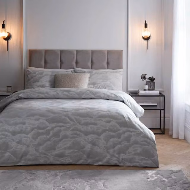 Paoletti Ellora Silver Jacquard Duvet Cover Set, W: 140 cm, L: 200 cm
