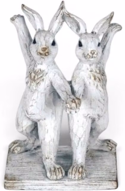 Originals Rustic Dancing Bunnies Wood Tabletop Easter Ornament in Beige, Yellow and White