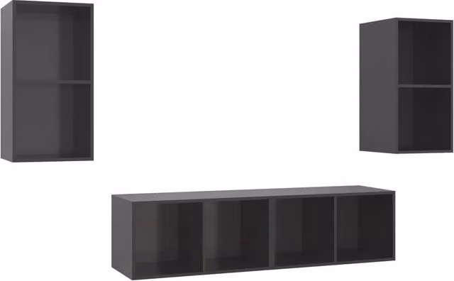 Berkfield Home Set of 4 Modern Wall-mounted Grey High Gloss TV Cabinets