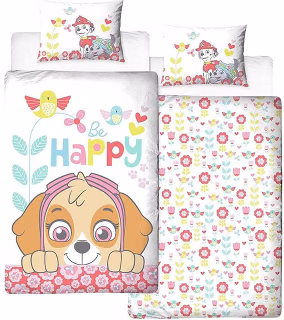 Paw Patrol Reversible Floral Duvet Cover and Pillowcase Set, Multicolour, W: 90 cm, L: 190 cm