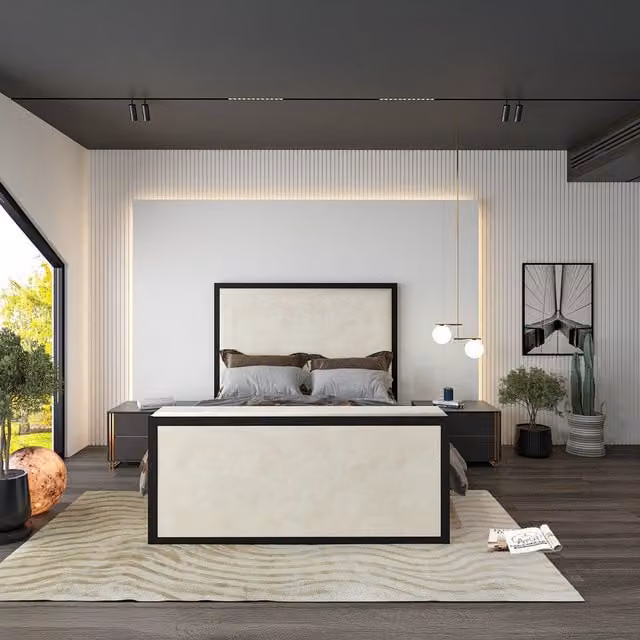 Casani Ivy Metal TV Bed in Seal Grey Naple Fabric, Double (140 x 200 cm)