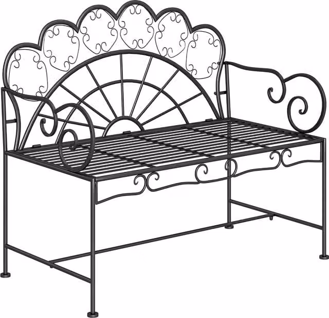 Outsunny Metal Garden Bench Loveseat with Slatted Seat in Matt Black