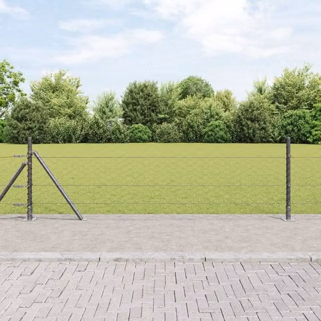 Berkfield Home Grey Powder-Coated Steel Hexagon Fence, 0.5 x 50 m