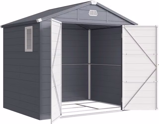 Outsunny Grey Polypropylene Garden Shed with Foundation Kit and Lockable Door