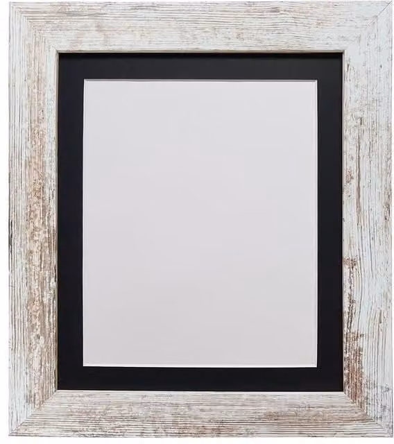 Frames & Mirrors 4U Metro Distressed White Single Picture Frame with Black Mount for A2 Images