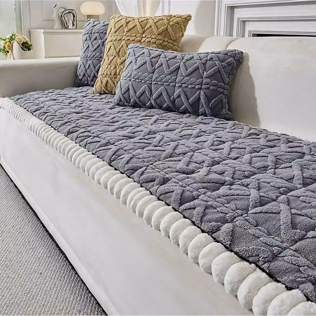SPETLEK Non-Slip Thick Warm Plush Sofa Slip Cover in Grey, W/D/H: 70 x 240 cm
