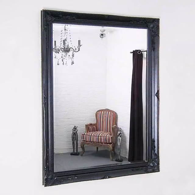 MirrorOutlet Thornton Classic Rectangular Black Wall Mirror, H 140 x W 109 x D 1 cm