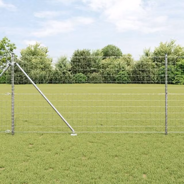 Berkfield Home Euro Fence with 13 Spike Posts, Galvanised Steel, Silver, W: 25 m, H: 1.2 m