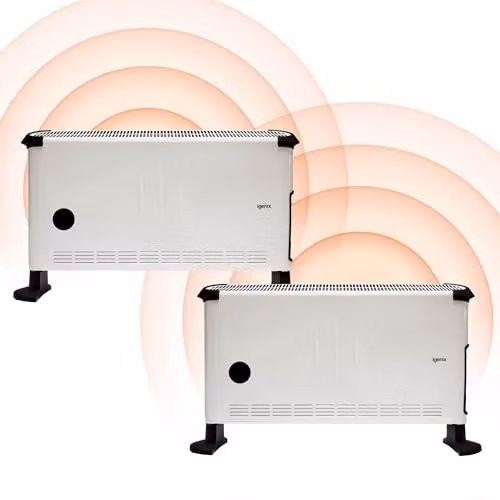Igenix White Freestanding Convector Heater with Thermostat, Timer and Overheat Protection, Pack of 2