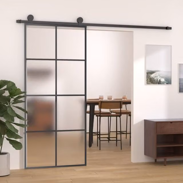 Berkfield Home Black Aluminium and Glass Sliding Door W: 90 cm, H: 205 cm