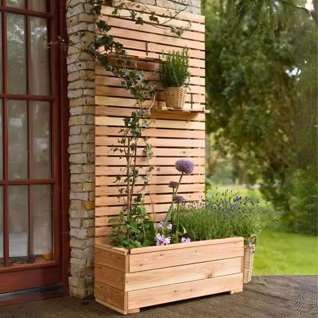 Jagram Garden Buildings Larix Larch Garden Planter with Trellis in Brown, W: 43 cm, D: 59 cm, H: 173 cm
