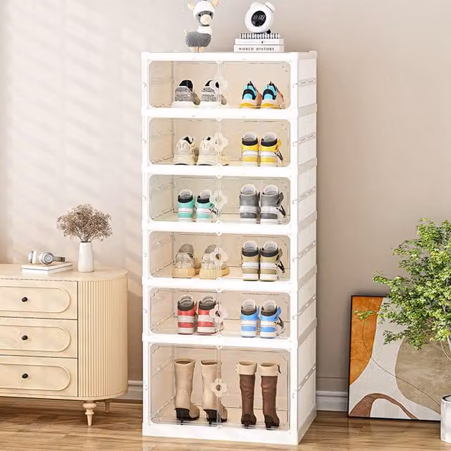 Living and Home 6-Tier Foldable Shoe Storage Rack with Doors in White
