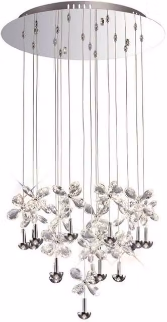 Netlighting Aviva Round Ceiling Cluster Pendant with 16 LED Lights, 4000K Cool White, Chrome and Grey Crystal