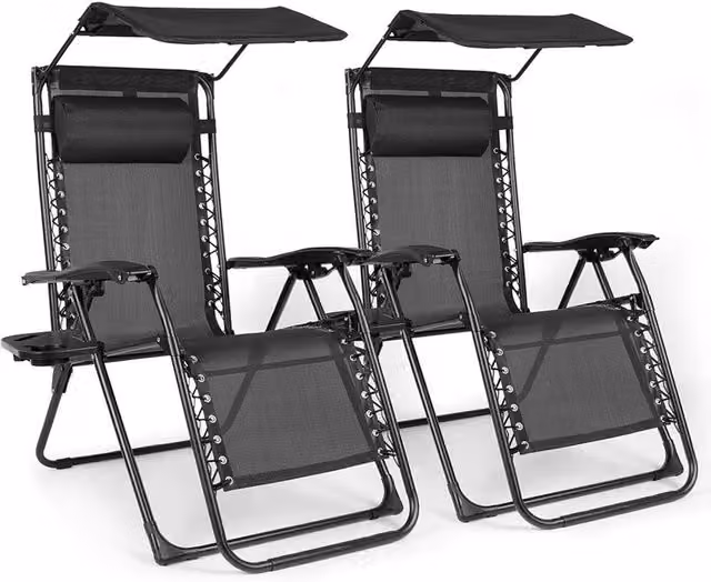 BIRCHTREE Set of 2 Sun Recliners with Canopy SR06 in Blue and Black