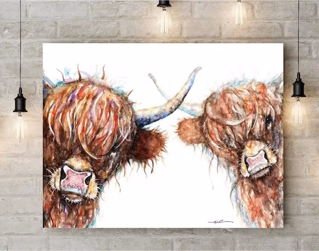 Be Coventry Highland Cows Canvas Painting Reproduction in Brown, W: 30.48 cm, H: 45.72 cm