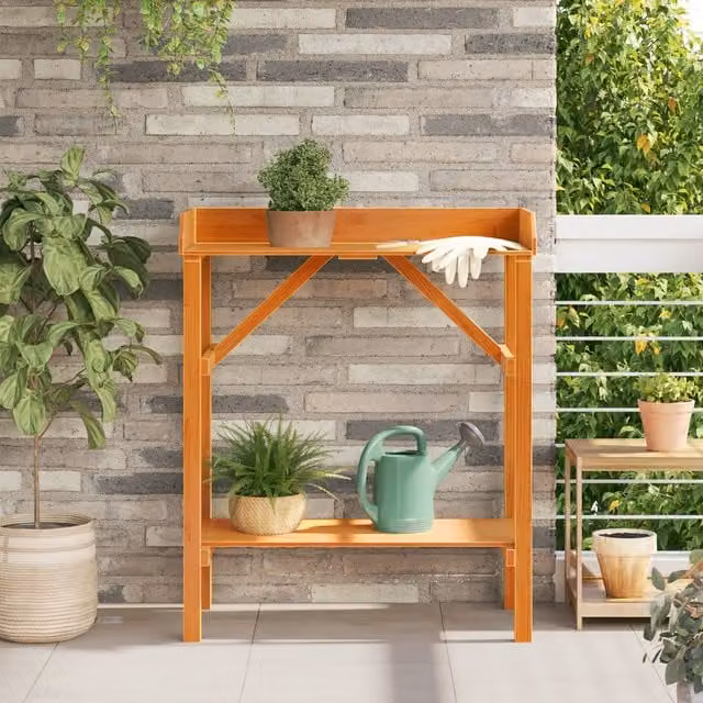 Berkfield Home Garden Acacia and Pine Wood Potting Table, Brown, W: 75 cm, D: 40 cm, H: 90 cm