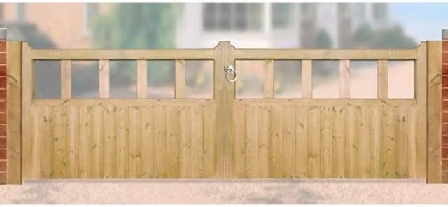 Burbage Iron Craft Quorn Low Pressure Treated Double Driveway Garden Gate, Brown, W: 300 cm, H: 90 cm