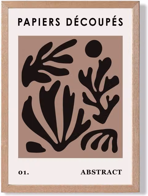 ARTZE Matisse Style Floral Cutout Framed Print in Brown and Black with Oak Frame, A2