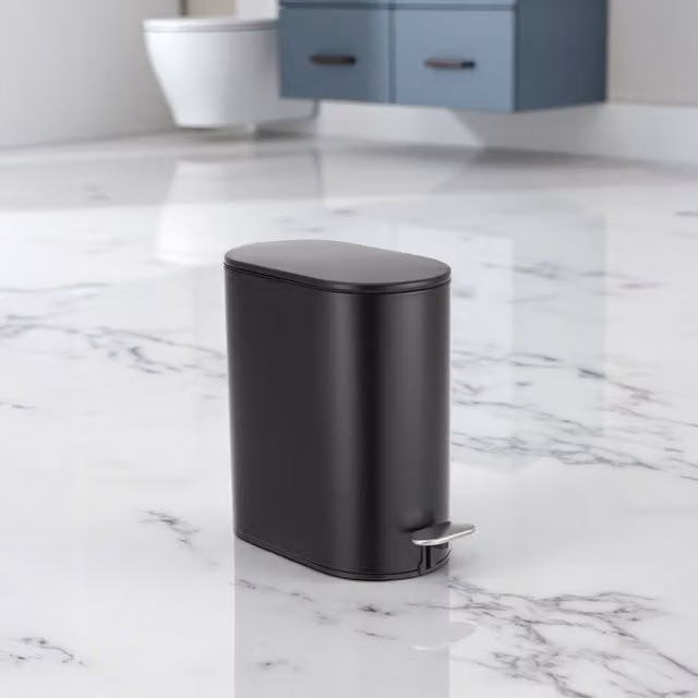 Fortuna 5L Soft Close Stainless Steel Bathroom Pedal Bin in Black and Silver