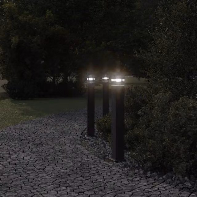 Berkfield Home Set of 3 Black Aluminium Outdoor Floor Lamps, Height: 80 cm