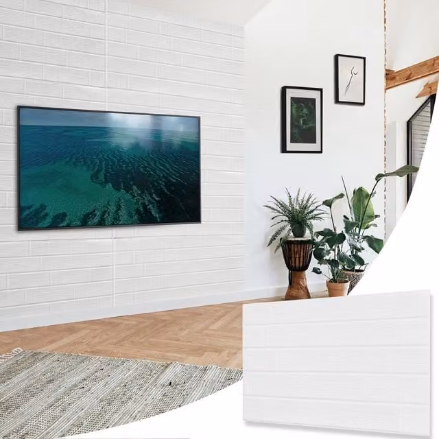 NOVECRAFTO White Wood Look 3D PVC Wall Panels, W: 96 cm, H: 48 cm