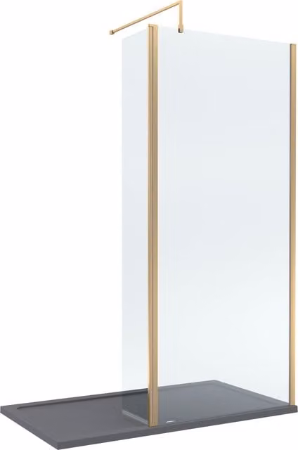Balterley 8mm Glass Walk-In Wetroom Screen with Return and Tray, Brushed Brass, W: 1400 mm, D: 700 mm