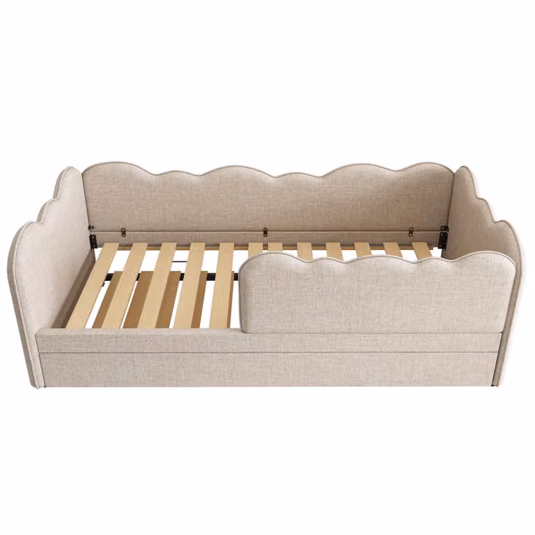 Aosom UK Compact Upholstered Daybed with Pull-Out Trundle in Beige, W/D/H: 99 x 197 x 70 cm