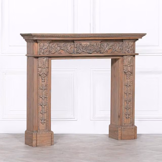 Glasstone Brown Wooden Carved Floral Fire Surround, W/D/H: 137.5 x 116.5 x 29.5 cm