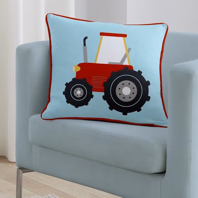 Bedlam Farmyard Friends Blue Velvet Filled Square Cushion W/D/H: 43 x 43 x 43 cm