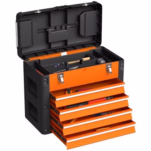 HOMCOM Large 4 Drawer Steel Toolbox with Inserts, Orange
