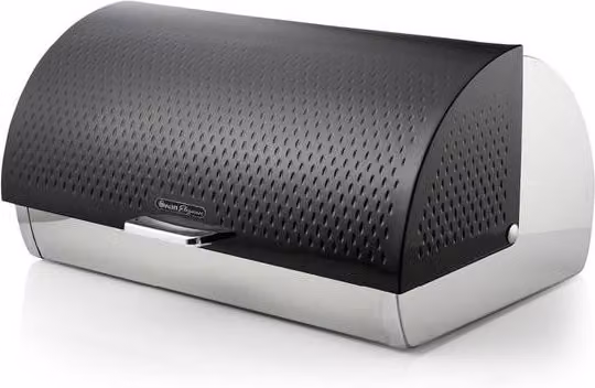 Swan Elegance Metal Bread Bin in Black with Roll Front and Ventilation