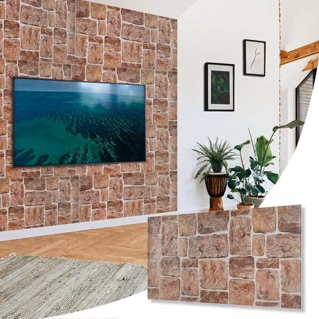 NOVECRAFTO 3D PVC Wall Cladding Panels in Brown and Grey Stone Look, W: 96 cm, H: 48 cm