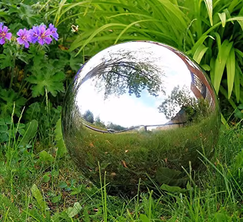 Primrose Polished Stainless Steel Silver Sphere Gazing Globe Outdoor Garden Decoration, Diameter: 10 cm
