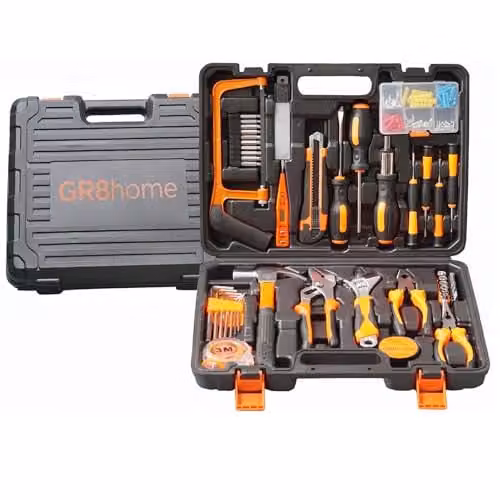 Gr8 Home 160 Piece General Household DIY Hand Tool Kit Set with Portable Storage Toolbox in Black