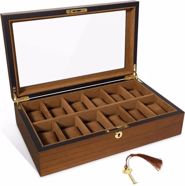 Kelvenix 12-Grid Watch Display and Storage Organizer Box in Brown