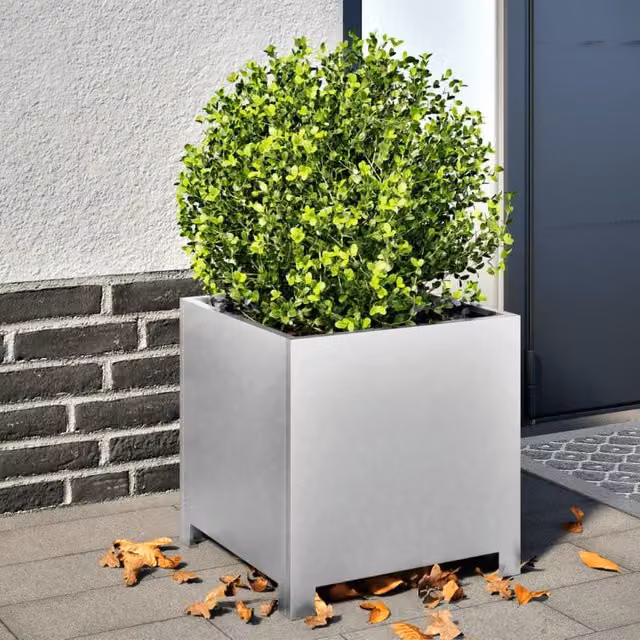 Berkfield Home Garden Galvanised Steel Planter Tubs, 2 Pieces, Silver, W/D/H: 40 x 40 x 40 cm