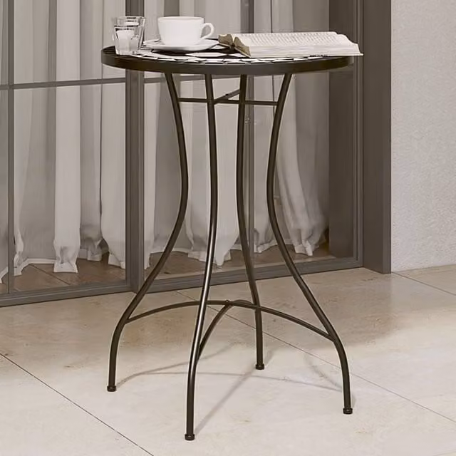 Berkfield Home Mosaic Bistro Table in Black and White Ceramic and Metal, W: 50 cm, D: 70 cm