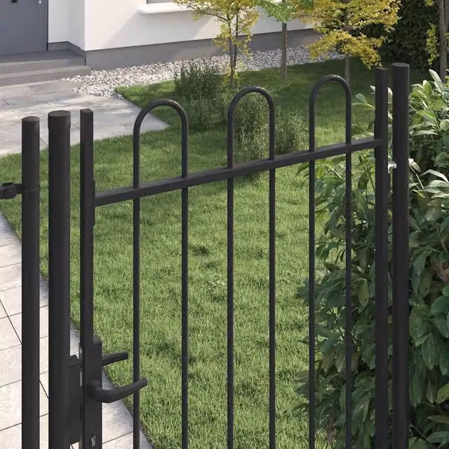 Berkfield Home Single Door Arched Top Steel Fence Gate, Black, W: 1 m, H: 2 m