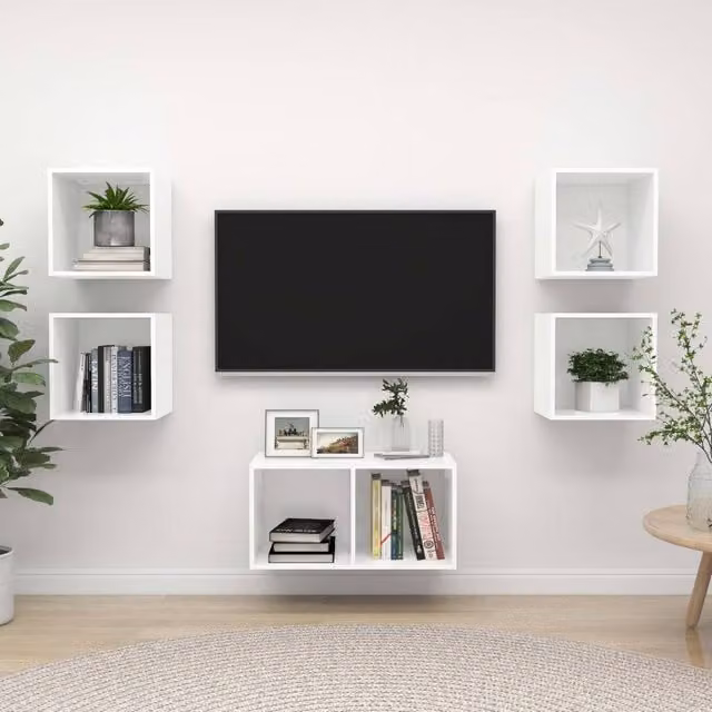 Berkfield Home 5 Piece White Minimalist Wall Mounted TV Cabinet Set with Open Shelving